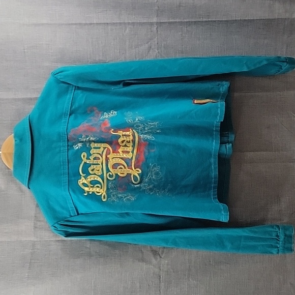 Baby Phat girlz 90s Inspired Graphic Logo Embroidered button Teal jean jacket XL - Picture 7 of 7
